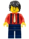Minifig No: bdp047  Name: Pianist - Male, Red Shirt with Tan Tie, Dark Blue Legs, Black Hair