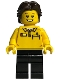 Minifig No: bdp056  Name: LEGO Store Employee, Black Legs, Dark Brown Short Wavy Hair
