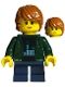 Minifig No: bdp058  Name: Child - Boy, Dark Green Hoodie, Dark Blue Short Legs, Dark Orange Tousled Hair, Freckles