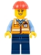 Minifig No: bdp062 Name: Construction Worker - Female, Orange Safety Vest with Reflective Stripes, Dark Blue Legs, Red Construction Helmet (Crane Operator) Minifig No: bdp062 Name: Construction Worker - Female, Orange Safety Vest with Reflective Stripes, Dark Blue Legs, Red Construction Helmet (Crane Operator)