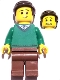 Minifig No: bdp069 Name: Father - Green V-Neck Sweater, Reddish Brown Legs, Dark Brown Combed Hair Minifig No: bdp069 Name: Father - Green V-Neck Sweater, Reddish Brown Legs, Dark Brown Combed Hair