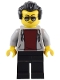 Minifig No: bdp093  Name: 1950s Diner Patron - Male, Light Bluish Gray Hoodie with Dark Red Shirt, Black Legs, Black Hair