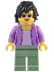 Minifig No: bdp094  Name: 1950s Diner Patron - Female, Medium Lavender Jacket, Sand Green Legs, Black Hair