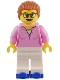 Minifig No: bdp096  Name: 1950s Diner Waitress - Bright Pink Top, White Legs, Dark Orange Hair, Blue Roller Skates