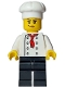 Minifig No: bdp107  Name: Bistro Chef - Female, White Torso with 8 Buttons, Black Legs, White Chef Toque