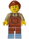 Minifig No: bdp108  Name: Florist - Female, Reddish Brown Apron, Sand Blue Legs, Reddish Brown Hair Ponytail (Fleuriste Laurette)