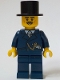 Minifig No: bdp117  Name: General Store Customer - Male, Dark Blue Suit, Black Top Hat, Black Moustache
