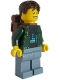 Minifig No: bdp130  Name: Traveler - Male, Dark Green Hoodie, Sand Blue Legs, Dark Brown Short Tousled Hair, Backpack