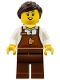 Minifig No: bdp132  Name: Barkeeper - Female, Reddish Brown Apron with Cup and Name Tag, Reddish Brown Legs, Dark Brown Hair Ponytail and Swept Sideways Fringe