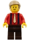 Minifig No: bdp133  Name: Passenger - Male, Red Shirt with Tan Tie, Dark Brown Legs, Dark Tan Hair Short Combed