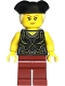 Minifig No: bdp146  Name: Pirate - Female, Black Dress Top, Dark Red Legs, Black Tricorne Hat with Tan Ponytail
