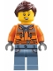 Minifig No: bdp150  Name: Harbormaster's Office Attendant - Orange Safety Jacket, Sand Blue Legs with Pockets, Dark Brown Ponytail
