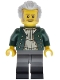 Minifig No: bdp153  Name: Harbormaster's Office Harbormaster - Dark Green Open Jacket, Dark Bluish Gray Legs with Molded Black Boots, Light Bluish Gray Swept Back Hair