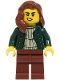 Minifig No: bdp158  Name: Lost City Explorer - Female, Dark Green Open Jacket, Reddish Brown Legs and Hair