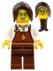 Minifig No: bdp163  Name: The Art of Chocolate Barista - Female, Reddish Brown Apron with Cup and Name Tag, Reddish Brown Legs, Dark Brown Hair Ponytail Long