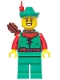Minifig No: bdp170  Name: Forest Stronghold Forestman - Red, Green Hat, Red Feather, Quiver, Open Mouth Smile