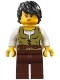 Minifig No: bdp181  Name: Medieval Seaside Market Snake Charmer - Female, Vest over White Shirt, Dark Brown Legs, Black Hair