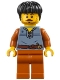 Minifig No: bdp183  Name: Medieval Seaside Market Wine Seller - Male, Sand Blue Vest, Dark Orange Legs, Black Hair