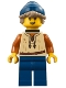 Minifig No: bdp186  Name: Medieval Seaside Market Fisher - Female, Tan Vest, Dark Blue Legs, Neck Bracket, Dark Tan Hair, Dark Blue Beanie