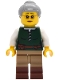 Minifig No: bdp188  Name: Riverside Scholars - Female, Dark Green Laced Shirt, Dark Tan Legs with Molded Reddish Brown Boots, Light Bluish Gray Hair with Top Knot Bun