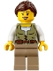 Minifig No: bdp191  Name: Riverside Scholars - Female, Olive Green Vest, Dark Tan Legs, Dark Brown Ponytail