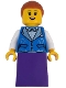 Minifig No: bdp197  Name: Wild West Train Passenger - Female, Blue Vest, Dark Purple Skirt, Dark Orange Hair with Bun