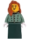 Minifig No: bdp201  Name: Wild West Train Passenger - Female, Sand Green Vest, Dark Green Skirt, Dark Orange Hair Over Shoulder