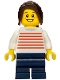 Minifig No: bdp205 Name: Merchant Boat - Girl, White Sweater with Red Horizontal Stripes, Dark Blue Medium Legs, Dark Brown Hair Ponytail Long with Side Bangs, Freckles Minifig No: bdp205 Name: Merchant Boat - Girl, White Sweater with Red Horizontal Stripes, Dark Blue Medium Legs, Dark Brown Hair Ponytail Long with Side Bangs, Freckles