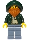 Minifig No: bdp207  Name: Merchant Boat Captain - Male, Dark Green Open Jacket, Sand Blue Legs, Dark Green Hat, Dark Orange Beard