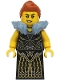 Minifig No: bdp220  Name: Queen - Black Dress with Gold and Silver Lines, Dark Orange Hair, Sand Blue Fur Collar