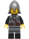 Minifig No: bdp222  Name: Knight - Male, Dark Bluish Gray and Silver Armor, Black Boots, Flat Silver Helmet with Neck Protector, Neck Bracket with Clip