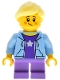 Minifig No: bdp226 Name: Antique Shop - Female Child, Bright Light Blue Hoodie over Dark Purple Shirt, Medium Lavender Short Legs, Bright Light Yellow Ponytail Minifig No: bdp226 Name: Antique Shop - Female Child, Bright Light Blue Hoodie over Dark Purple Shirt, Medium Lavender Short Legs, Bright Light Yellow Ponytail