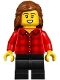 Minifig No: bdp229 Name: Vampire Castle Visitor - Female, Red Plaid Flannel Shirt, Black Medium Legs, Reddish Brown Hair Minifig No: bdp229 Name: Vampire Castle Visitor - Female, Red Plaid Flannel Shirt, Black Medium Legs, Reddish Brown Hair
