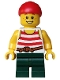 Minifig No: bdp261  Name: Pirate - Boy, White Tank Top with Red Stripes, Dark Green Medium Legs, Red Bandana