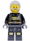 Minifig No: bdp269  Name: Art Factory Maintenance Worker - Male, Black Jacket with Reflective Stripes, Dark Bluish Gray Legs with Knee Pads, Light Bluish Gray Combed Hair