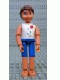 Minifig No: belvMale10 Name: Belville Male - Blue Shorts, White Shirt with Kite Pattern, Brown Hair (Child/Boy) Minifig No: belvMale10 Name: Belville Male - Blue Shorts, White Shirt with Kite Pattern, Brown Hair (Child/Boy)