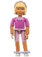 Minifig No: belvfemale21b  Name: Belville Female - Pink Shorts, Dark Pink Shirt with Collar, Light Yellow Hair, Bows, Headband