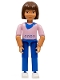 Minifig No: belvfemale34  Name: Belville Female - Blue Pants, Pink Shirt with Blue Scarf Pattern, Brown Hair