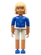 Minifig No: belvfemale35  Name: Belville Female - White Shorts, Blue Shirt with Flowers Pattern, Light Yellow Hair