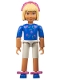 Minifig No: belvfemale35a  Name: Belville Female - White Shorts, Blue Shirt with Flowers Pattern, Light Yellow Hair, Headband, Bows