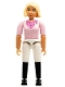 Minifig No: belvfemale36  Name: Belville Female - White Shorts, Black Boots Style, Pink Shirt with Dark Pink Pattern, Light Yellow Hair