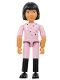 Minifig No: belvfemale45  Name: Belville Female - Pink Shorts, Black Boots Pattern, Pink Shirt with Stars, Black Hair