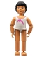 Minifig No: belvfemale46  Name: Belville Female - White Swimsuit with Dark Pink Dolphin Pattern, Black Hair