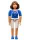Minifig No: belvfemale47  Name: Belville Female (Iris/Victoria) - Blue Top with Check Pattern Pocket with Mouse, Brown Hair