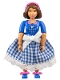 Minifig No: belvfemale47a  Name: Belville Female - Blue Top with Check Pattern Pocket with Mouse, Brown Hair, with Skirt, Headband