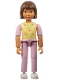 Minifig No: belvfemale58  Name: Belville Female - Pink Pants, Yellow Shirt/Pink Sleeves with Flowers Pattern, Brown Hair
