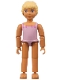 Minifig No: belvfemale60  Name: Belville Female - Pink Swimsuit with Square Neck, Dark Pink Bows in Corners, Long Yellow Hair Braided, Bare Feet