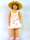 Minifig No: belvfemale61a  Name: Belville Female - White Swimsuit with Shells and Starfish Pattern, Black Hair, Pink Shoes, Hat with Bow