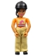 Minifig No: belvfemale62a  Name: Belville Female - Girl, Black Ponytail, Orange Shirt, Tan Pants, Black Riding Helmet