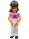 Minifig No: belvfemale63a  Name: Belville Female - Girl, Brown Hair, Pink Shirt, White Pants, Black Riding Helmet